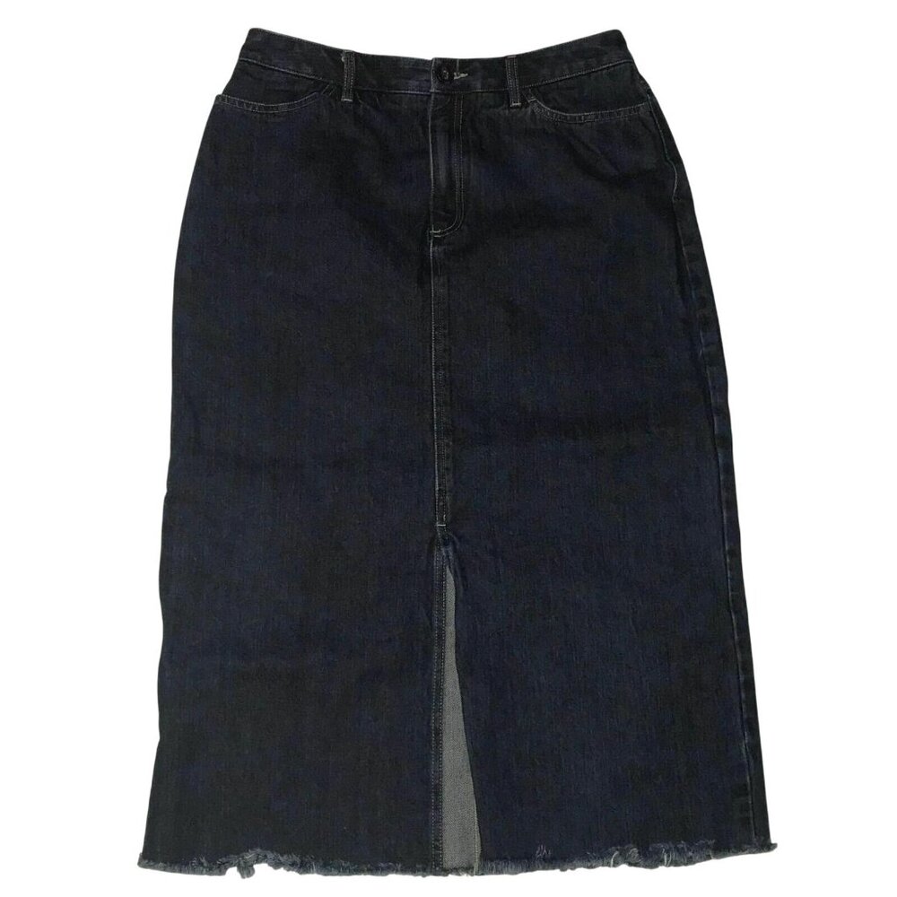Vintage Jones New York Jean Denim Skirt Raw Hem Modest Size 8 Maxi 30 x 30.5 Jea